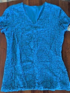 Coldwater Creek Electric Blue Textured V-Neck Short Sleeve Top